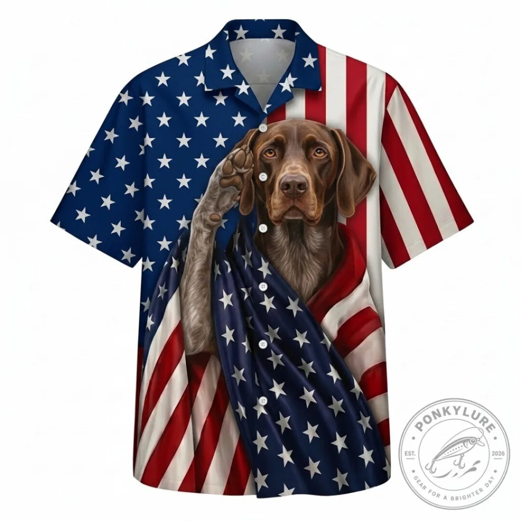 Hawaiian Shirt with American Flag for German Shorthaired Pointer Lovers 10 Hawaiian Shirt with American Flag for German Shorthaired Pointer Lovers