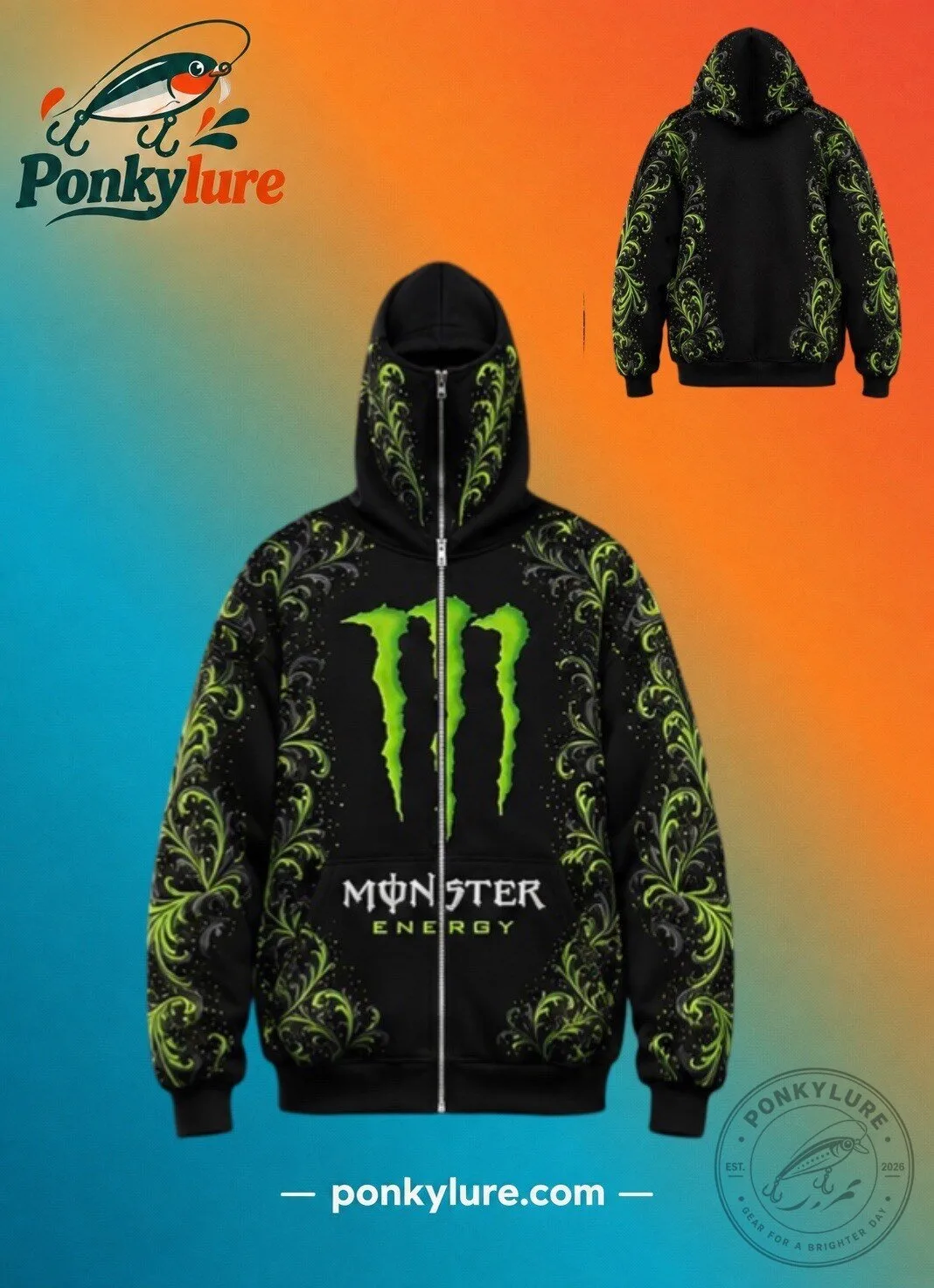 Monster Energy Mask Full Zip Hoodie Limited Edition 2026