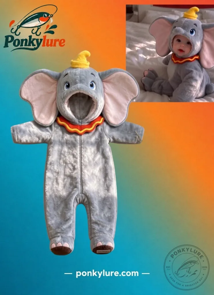 "Adorable Dumbo Elephant Baby Onesie Costume: Cute Hooded Infant Outfit" 7 Dumbo Elephant Baby Onesie Costume – Cute Infant Elephant Hooded Outfit